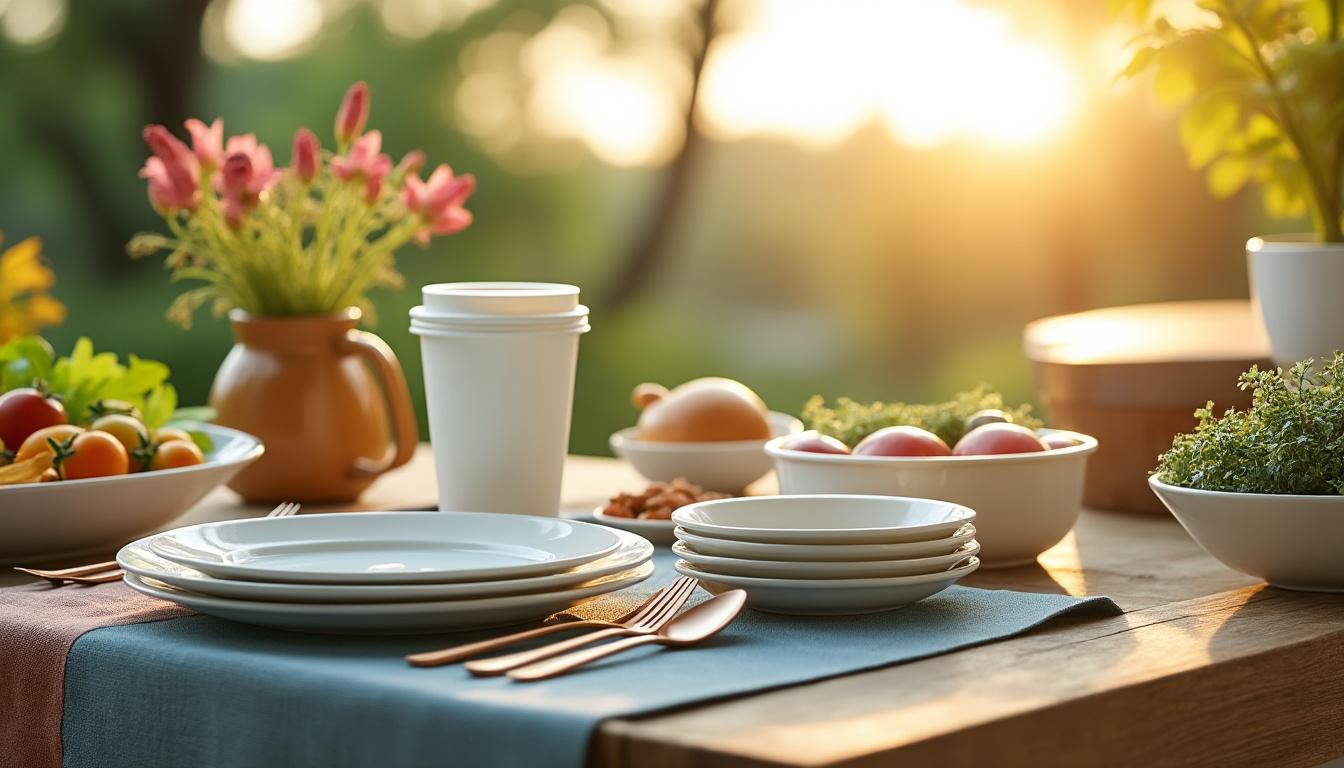 découvrez notre vaisselle jetable colorée et écologique, alliant praticité et respect de l'environnement pour vos événements responsables.