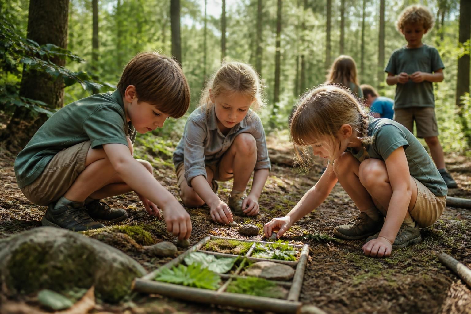 explorez des jeux en pleine forêt conçus pour stimuler l'apprentissage naturel et éveiller la curiosité des enfants grâce à la nature.