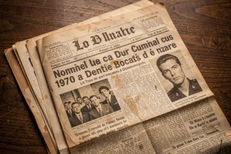 Vieille coupure de presse française des années 1970 avec gros titres et photos en noir et blanc sur l'affaire Mesrine