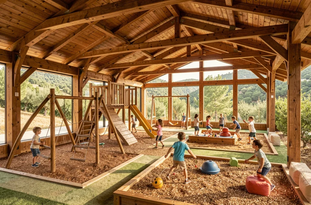 Ludiparc à La Colle-sur-Loup avec structures en bois et parcours couverts pour enfants