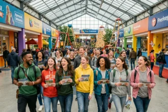 Groupe de personnes profitant d'un centre de loisirs dans le Nord de la France, ambiance animée et colorée
